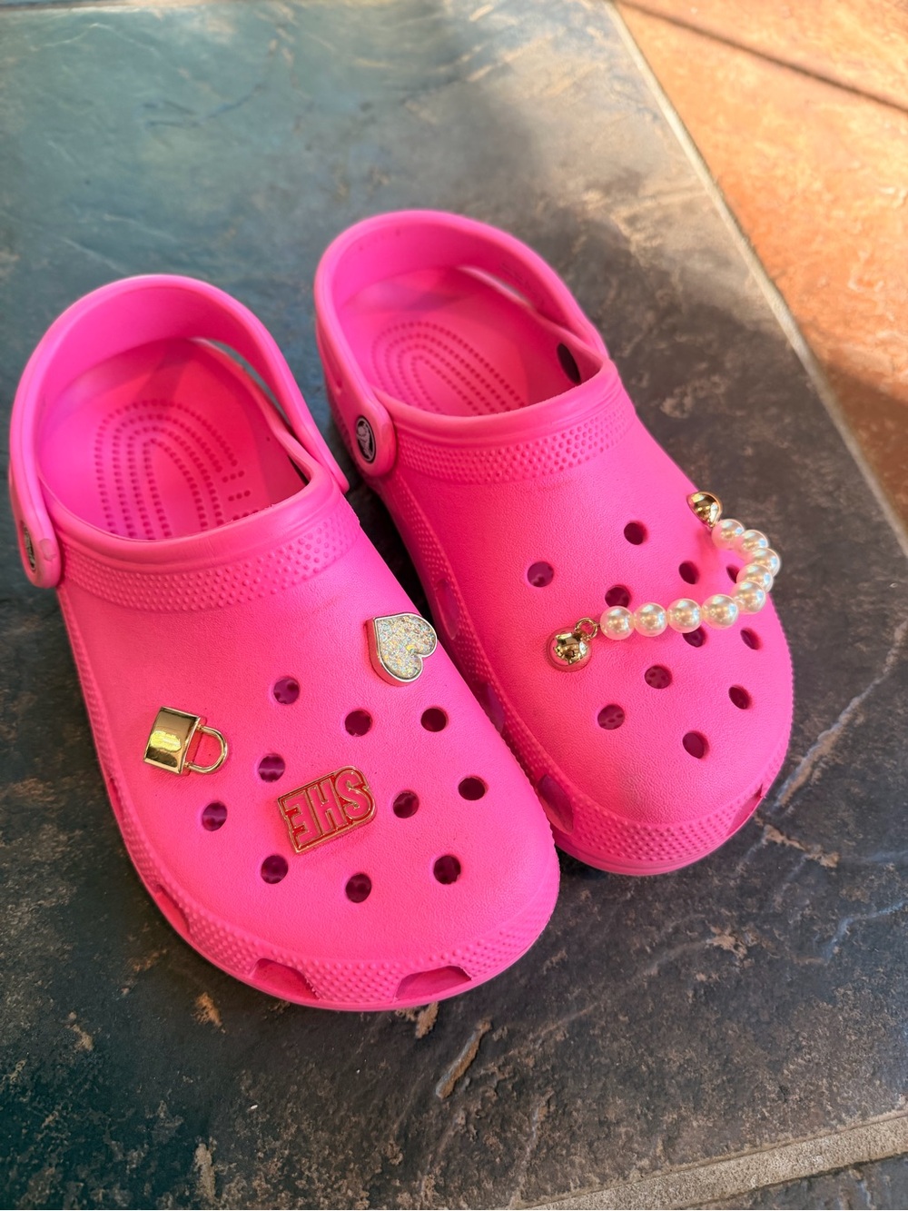 Women’s Pink Crocs with Charms